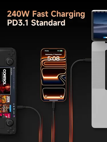 Miniatura 2 de Hagibis Cable USB-C de Wedge Joint de 240 W, cable flexible USB tipo C de transferencia de datos de 480 Mbps, cable USB-C para iPhone 17, 16, 15 Pro