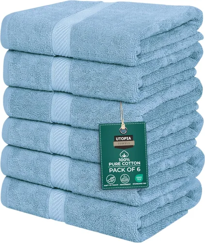 Miniatura 31 de Utopia Towels Juego de 6 toallas de baño (24 x 48 pulgadas), 100% algodón hilado en anillo de 500 GSM, medianas, ligeras y altamente absorbentes