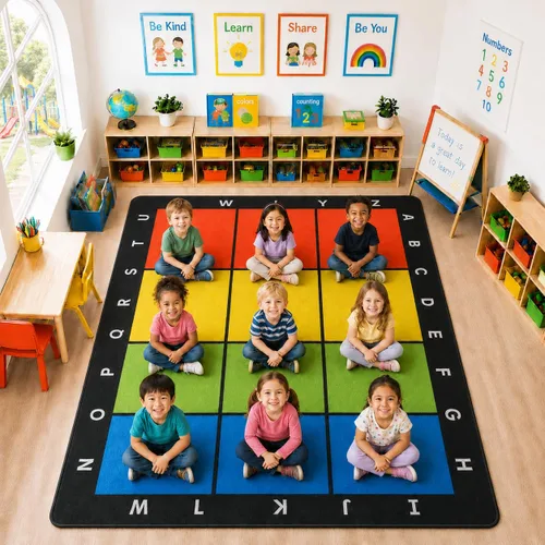 Miniatura 10 de Alfombra para Niños, Alfombra de Oruga Arcoíris ABC Letras del Alfabeto Tapete Educativo - 5x7 Pies Alfombra de Área de Aprendizaje con Respaldo