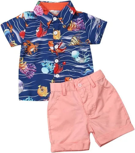 Miniatura 20 de Conjunto de camisa de manga corta con botones y pantalones cortos casuales con diseño de flamingo, para bebés y niños de 1 a 6 años, atuendos