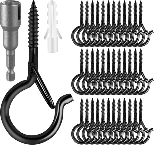 Miniatura 18 de Q Hangers 25 PCS Ganchos de Rosca para Luces de Cadena de Exteriores, Cesta Colgante Giratoria Ganchos para Luces de Patio con Hebilla Segura Gancho