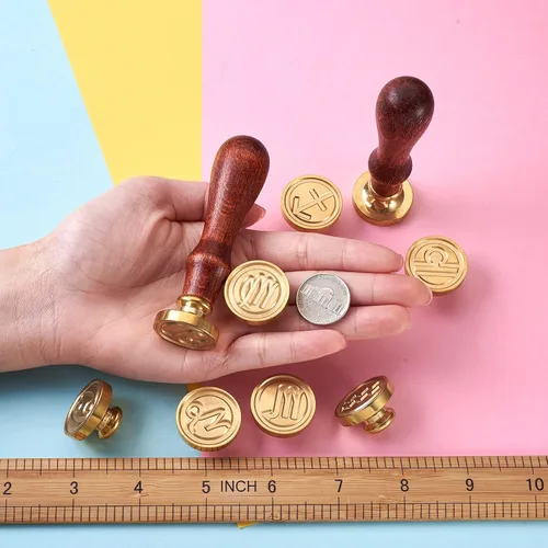 Miniatura 5 de Elecrelive - Juego de sellos de cera, 12 piezas con diseño de constelaciones, cabezas de sellado con 2 piezas de mango de madera de haya
