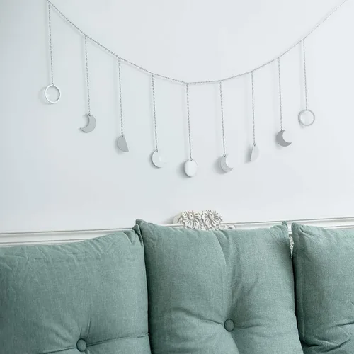 Miniatura 3 de Mkono Guirnalda de fases lunares para pared, decoración boho, decoración de habitación, guirnalda de lunas metálicas, arte colgante, decoración