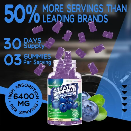 Miniatura 6 de Complejo de gomitas de monohidrato de creatina para hombres y mujeres, fórmula avanzada con L-taurina + vitamina B12, suplemento masticable sin