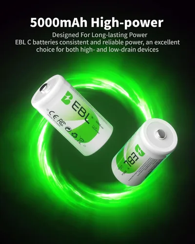 Miniatura 2 de EBL 8 baterías recargables de C 5000mAh Ni-MH C tamaño batería con 4 AA 4 AAA