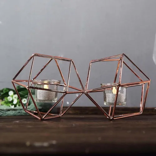 Miniatura 12 de Efavormart - Juego de 3 portavelas de metal dorado, diseño geométrico ovalado, centros de mesa, varios tamaños