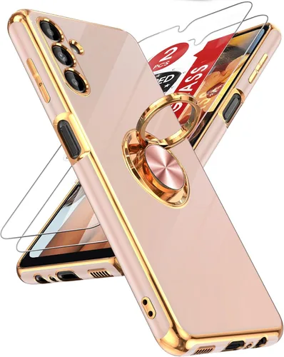 Miniatura 49 de LeYi Funda para Samsung Galaxy S22 Ultra con soporte de anillo giratorio de 360°, soporte magnético, chapado en oro rosa, borde protector para Negro