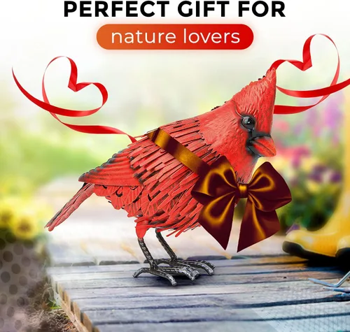Miniatura 2 de Decoración de jardín de pájaro de metal con estatua cardenal, arte de metal para patio, esculturas y estatuas para exteriores, pájaro rojo grande