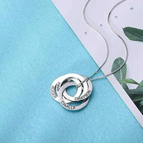 Miniatura 5 de Getname Necklace Collar de anillo ruso grabado personalizado con nombre de la familia, plata de ley 925, joyería para el día de la madre, 2 nombres