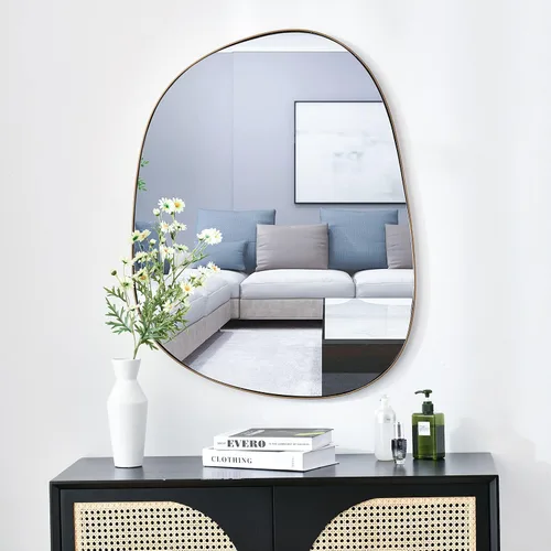 Miniatura 10 de ELEHUME Espejo asimétrico para decoración de pared de 27 x 35 pulgadas, moderno espejo de pared con marco dorado para sala de estar, baño
