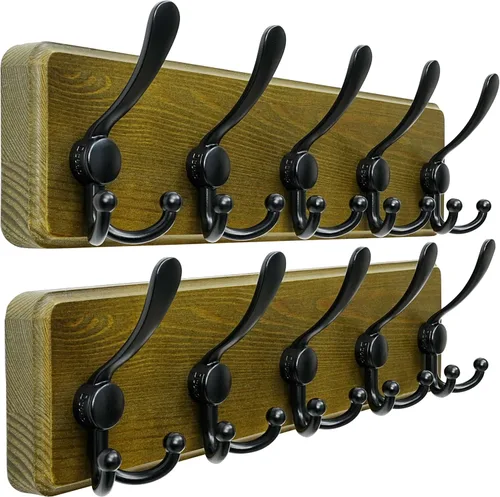 Miniatura 43 de Dseap Perchero de Pared Montado - 5 Ganchos Triangulares, Resistente, Perchero de Pared de Madera para Abriggos, Sombreros, Chaquetas, Ropa, Negro