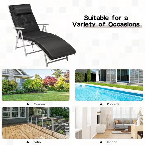 Miniatura 8 de Giantex Tumbona para exterior, silla de playa plegable reclinable con cojín extraíble y almohada para reposacabezas, tumbona de descanso al aire