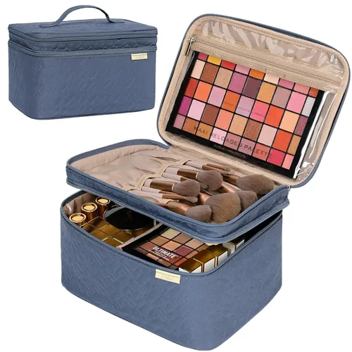 NISHEL Bolsa de Maquillaje de Viaje Grande de Doble Capa para Mujeres, Estuche Cosmético, Organizador para Accesorios de Tamaño de Viaje, Botellas,