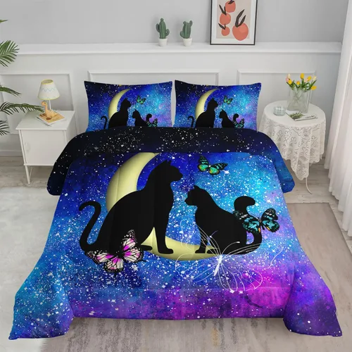 Miniatura 39 de Axolotl - Juego de ropa de cama para niños con diseño de gatos de dibujos animados tamaño individual, juego de edredón con líneas degradadas y lindo