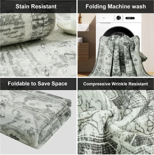 Miniatura 220 de Syalife 4x6 Alfombra Lavable para Área, Ultra Suave Antideslizante, Pila Baja, Alfombra Vintage Resistente a Manchas para Sala de Estar, Alfombra
