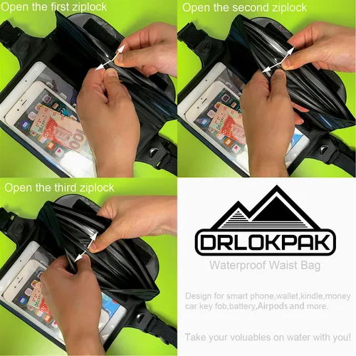 Miniatura 6 de DRLOKPAK Riñonera impermeable con soporte secreto, mantiene tu teléfono, cartera Kindle, reloj y objetos de valor secos, perfecta para surf, canoa