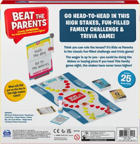 Miniatura 7 de Juego de Trivia Familiar Clásico Beat The Parents, Niños Contra Padres, con 25 Cartas de Bonificación para Edades de 6 años en adelante