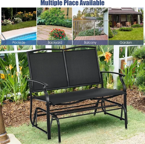 Miniatura 5 de Giantex Bancos planeadores de patio para exteriores, silla mecedora con marco de acero, capacidad de 400 libras, balancín de columpio para patio