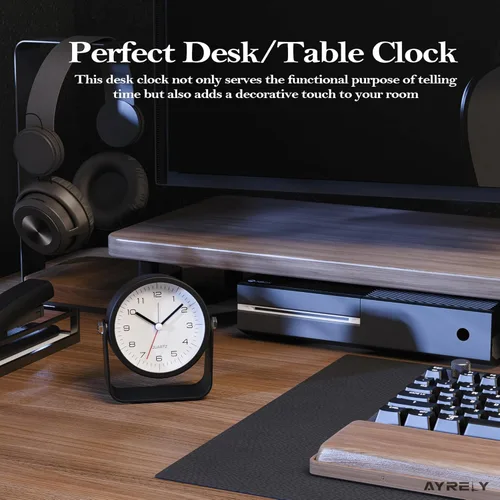 Miniatura 3 de AYRELY® Reloj despertador analógico pequeño de 3.5 pulgadas, funciona con pilas, bonito reloj de mesa con luz, ángulo ajustable para viajes, mesita
