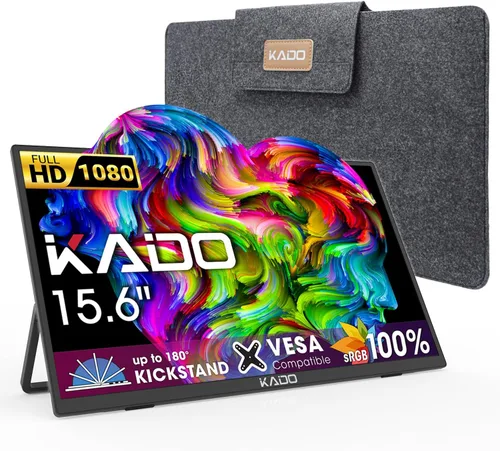 Kado Monitor portátil de 15.6" FHD para laptop, pantalla IPS de 100% sRGB, segunda pantalla de 1920x1080, HDMI, USB-C, extensor de pantalla para