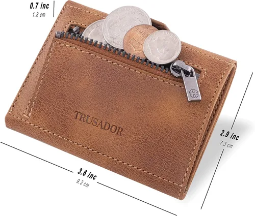 Miniatura 2 de TRUSADOR Verona - Cartera unisex de piel con bolsillo frontal, Coñac, Soporte para monedas y Airtag