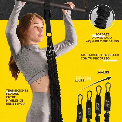 Miniatura 3 de Pull Up Assistance Bands - 4 Heavy Duty Pull Up Bands with Adjustable Strap and Foot Rest - Stackable Pull Up Assist Band Set for Pull Up Bar