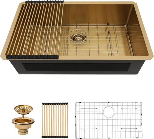 Miniatura 32 de Lordear Fregadero de cocina para interiores y exteriores de 15 x 17 con grifo plegable, Samll Bar Prep 16 calibre T304 de acero inoxidable