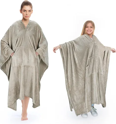 Miniatura 22 de Tirrina Manta poncho de polar 2 en 1, muy suave y cómoda, para adultos mujeres, hombres y niños para uso interior o al aire libre, 55x80 pulgadas