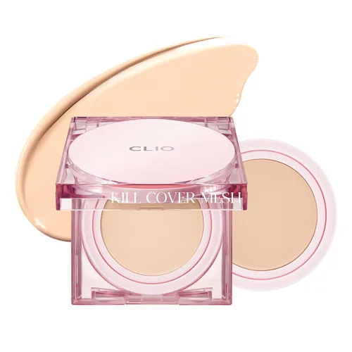 CLIO Kill Cover Mesh Glow Base de maquillaje con almohadilla ([Repuesto incluido] 15g*2, 23N JENGIBRE), Piel de vidrio, de larga duración, ligera,