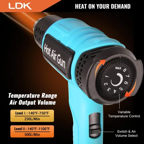 Miniatura 2 de LDK Pistola de calor, pistola de calefacción de control de temperatura variable de 140 °F a 1100 °F, kit de pistola de aire caliente resistente