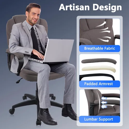 Miniatura 6 de CLATINA Silla de oficina de tela marrón, silla de escritorio cubierta de tela, sillas giratorias de altura ajustable, silla ejecutiva ergonómica