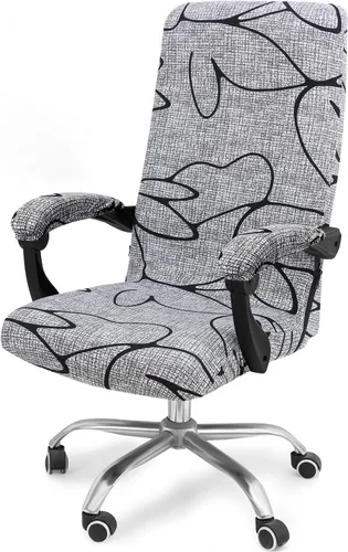 Miniatura 34 de Smiry - Fundas elásticas impresas para silla de oficina de computadora, fundas para sillas giratorias universales de escritorio, extraíbles, Negro