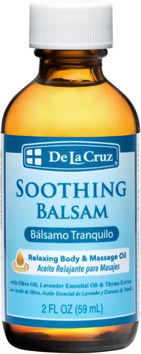 De La Cruz Aceite de masaje bálsamo calmante (Bálsamo Tranquilo), sin conservantes ni colores artificiales, fabricado en Estados Unidos, 2 onzas