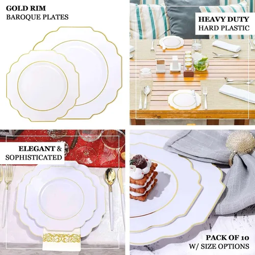 Miniatura 4 de Efavormart - Paquete de 10 platos de postre de plástico color rosa canela de 8 pulgadas, con borde dorado barroco, platos de ensalada desechables