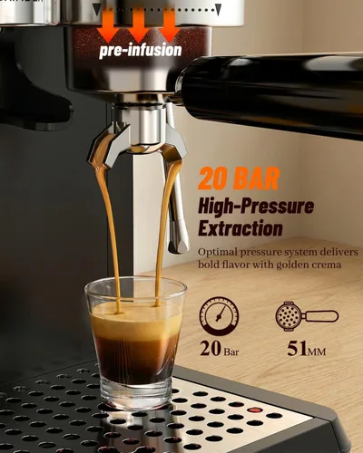 Miniatura 4 de Máquina de café expreso con molinillo y espumador de leche, 20 bar Features 20 grind settings, 61oz removable tank, 20-bar pump & steam frother