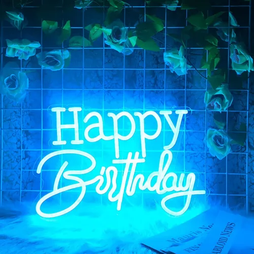 Miniatura 10 de Letrero de neón LED azul hielo de feliz cumpleaños, luz nocturna para decoración de pared, fiesta, dormitorio, habitación, bar, boda, hogar