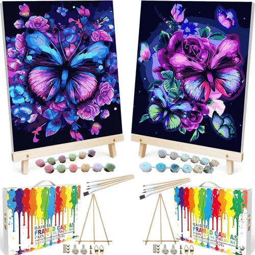 Miniatura 10 de BAISITE Kit de pintura por números para adultos principiantes, 12 pulgadas de ancho x 16 pulgadas de largo, paquete de 2 lienzos para kits