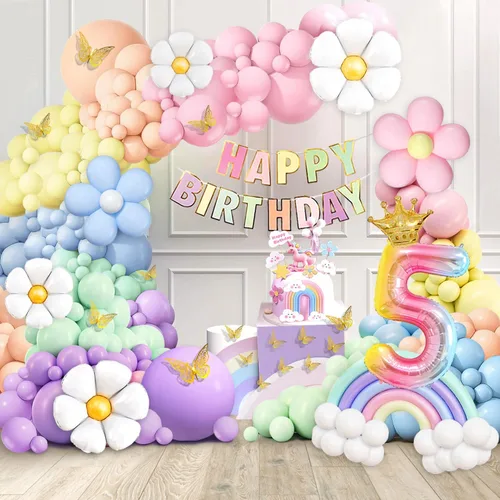 Miniatura 12 de Daisy Kit de Guirnalda de Globos de 219 Piezas con Globo Número 3, Pancarta, Decoración para Pastel, Decoraciones de Fiesta de Cumpleaños Arcoíris