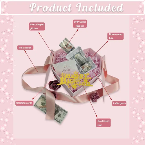 Miniatura 3 de Caja de dinero para regalo en efectivo, caja de regalo para dinero en efectivo, ideas rosadas, caja de regalo con tarjeta y cinta, regalo sorpresa