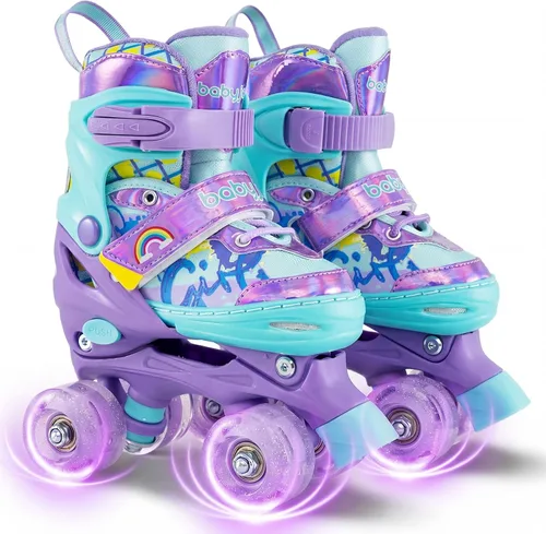 Miniatura 22 de BABY JOY Patines de ruedas de mariposa, 4 tamaños ajustables para niñas, adolescentes y adultos de 5 a 8 a 13 años o más, con ruedas iluminadas