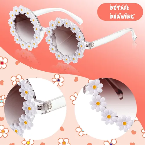 Miniatura 5 de 3 paquetes de gafas de sol retro con margaritas para mujer, gafas redondas de discoteca, gafas de sol novedosas florales para adultos y niños, M