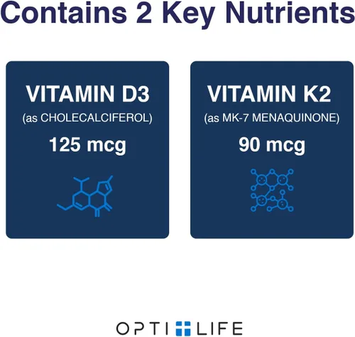 Miniatura 4 de Suplemento Opti + D3/K2 Suplemento para la salud ósea, el bienestar cardiovascular y el apoyo inmunológico* Vitamina D3 K2 apoyo diario 120