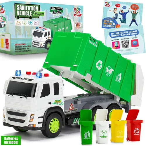 Miniatura 6 de MOBIUS Toys Camión de basura – Camión de reciclaje grande a escala 1:12 con luces, sonidos y piezas móviles – Camión de basura duradero sin BPA