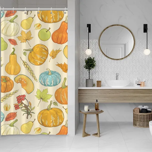 Miniatura 61 de Cortina de ducha de fantasma y gato negro para niños, 36 x 72 pulgadas, espeluznante y bonita, cortina de baño de Halloween con 6 ganchos, cortina