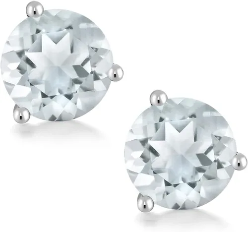 Miniatura 56 de Gem Stone King Aretes de oro de 14 quilates, 0.236 in, piedra natal redonda, Martini, 3 puntas, aretes de oro para mujer