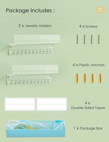 Miniatura 6 de Organizador de joyas colgante de acrílico montado en la pared con estante flotante, organizador de collar y organizador de aretes para mujeres