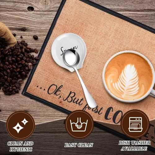 Miniatura 3 de Skyley Soporte para cucharas de café, juego de 3 piezas, tapete rústico para bar, soporte para cucharas para encimera de cocina, estufa, soporte