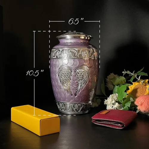 Miniatura 5 de Urna Púrpura para Cenizas Humanas Adultas Femeninas y Masculinas – Elegantes Urnas Grandes de Cremación con Alas de Ángel, Urna Funeraria Decorativa