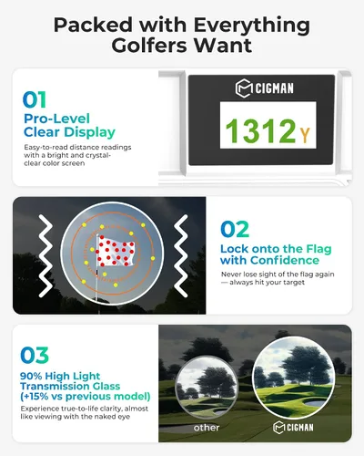 Miniatura 6 de Telémetro de golf con pendiente, CIGMAN 1312 yardas buscador de golf, pantalla a color externa, vibración de bloqueo de bandera, aumento 6X