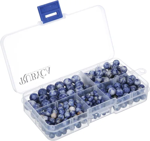 Miniatura 8 de RUBYCA Natural negro lava piedras preciosas redondas sueltas cuentas organizador caja de plástico fabricación de joyas mezcla tamaños